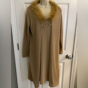 Light taupe/beige dress with sweater cover with faux fur